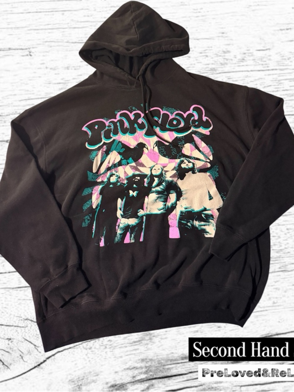 Pink Floyd Black Crewneck Sweatshirt with Pink & Teal Graphic